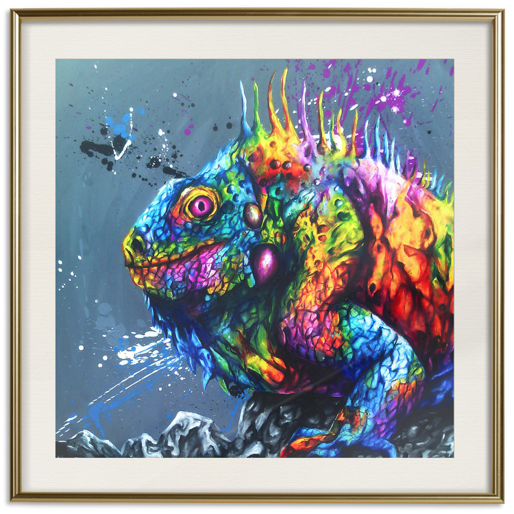 Poster Colorful Iguana - abstract animal on a background of a blue ocean 127031 additionalImage 20