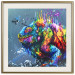 Poster Colorful Iguana - abstract animal on a background of a blue ocean 127031 additionalThumb 20