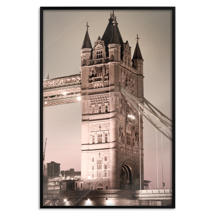 Poster London Bridge - night architecture of a glowing bridge in sepia colors 128631 additionalImage 25