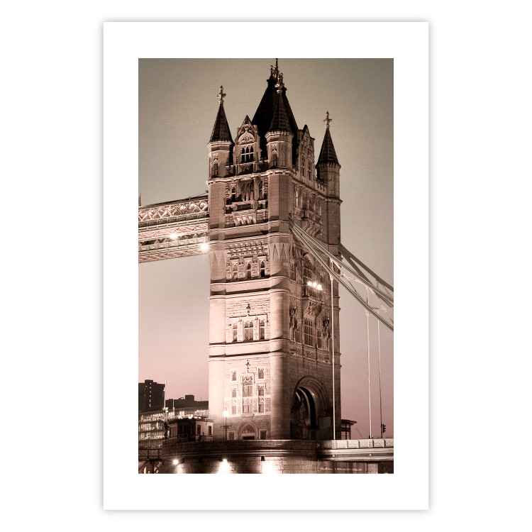 Poster London Bridge - night architecture of a glowing bridge in sepia colors 128631 additionalImage 24