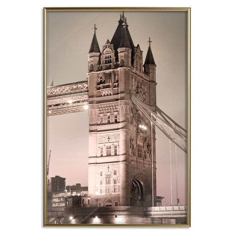 Poster London Bridge - night architecture of a glowing bridge in sepia colors 128631 additionalImage 26