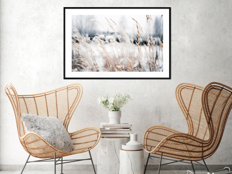 Wall Poster Land of Ice - winter landscape of a meadow with golden plants on a light background 129831 additionalImage 18