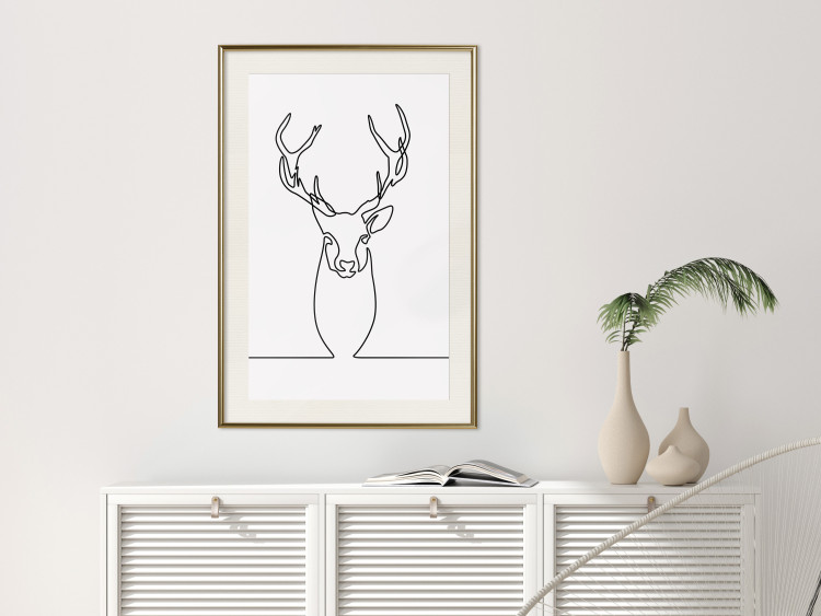 Wall Poster Face of Autumn - black line art of a deer on a solid gray background 130731 additionalImage 22