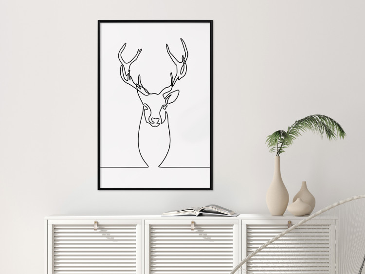 Wall Poster Face of Autumn - black line art of a deer on a solid gray background 130731 additionalImage 6