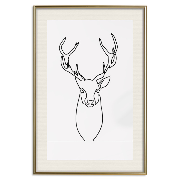 Wall Poster Face of Autumn - black line art of a deer on a solid gray background 130731 additionalImage 26