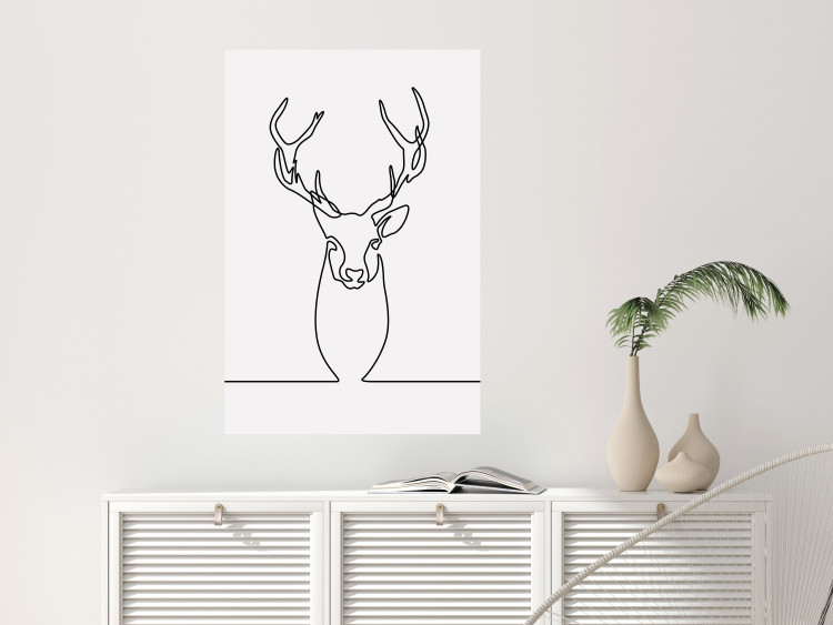 Wall Poster Face of Autumn - black line art of a deer on a solid gray background 130731 additionalImage 2