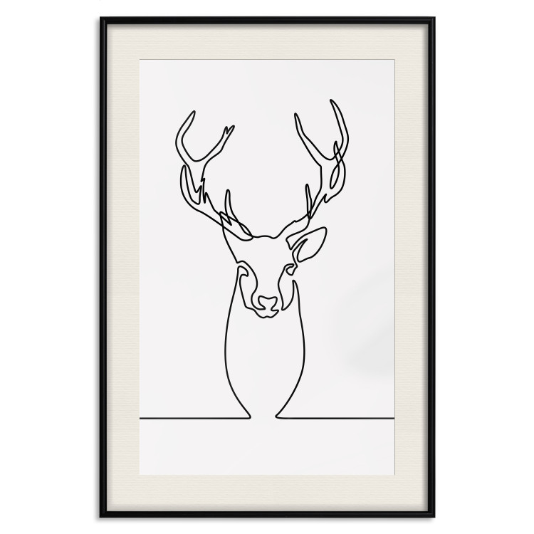Wall Poster Face of Autumn - black line art of a deer on a solid gray background 130731 additionalImage 25