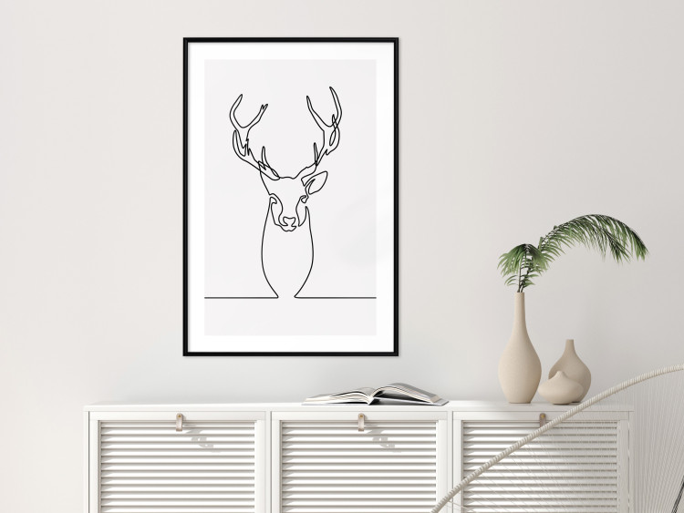 Wall Poster Face of Autumn - black line art of a deer on a solid gray background 130731 additionalImage 23