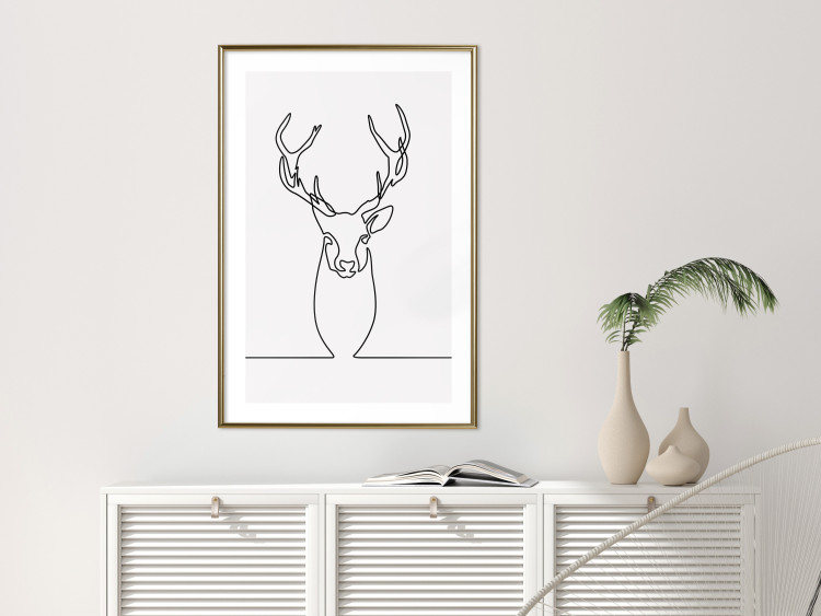 Wall Poster Face of Autumn - black line art of a deer on a solid gray background 130731 additionalImage 13
