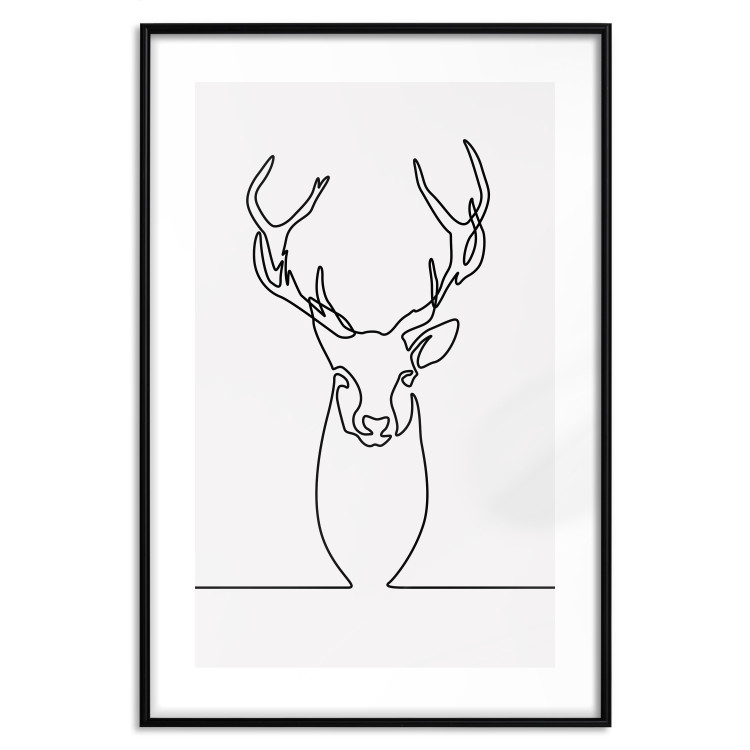 Wall Poster Face of Autumn - black line art of a deer on a solid gray background 130731 additionalImage 27