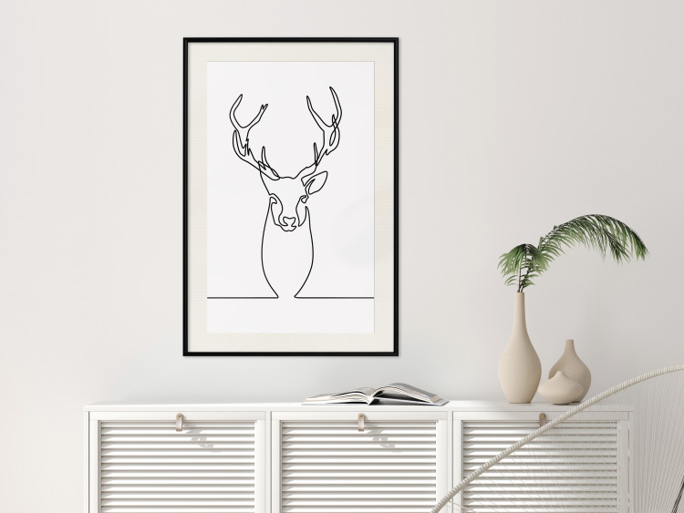 Wall Poster Face of Autumn - black line art of a deer on a solid gray background 130731 additionalImage 24