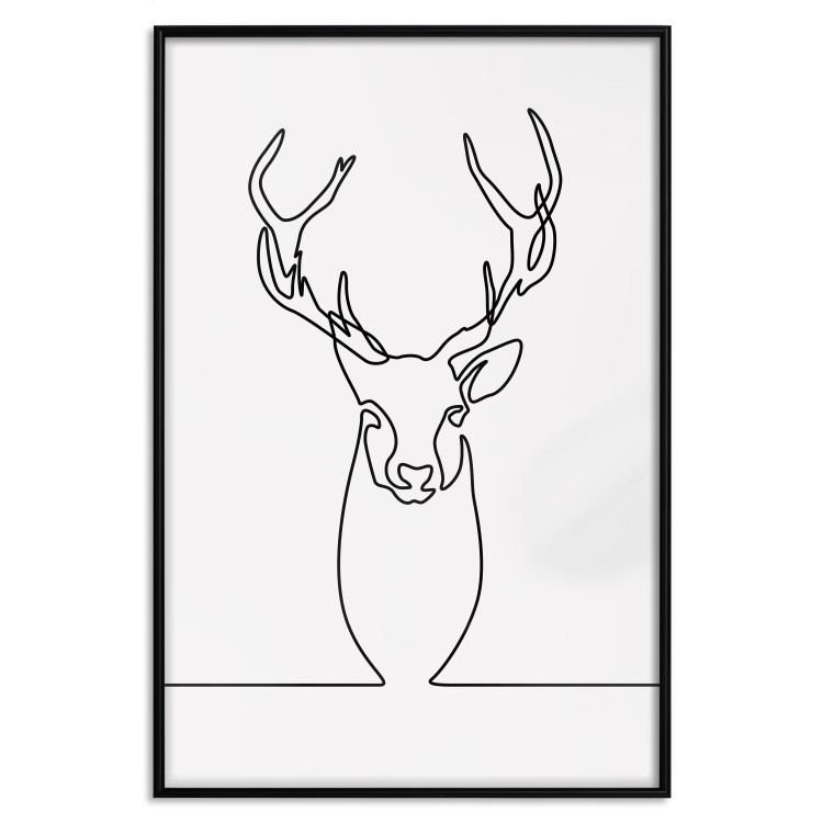 Wall Poster Face of Autumn - black line art of a deer on a solid gray background 130731 additionalImage 19