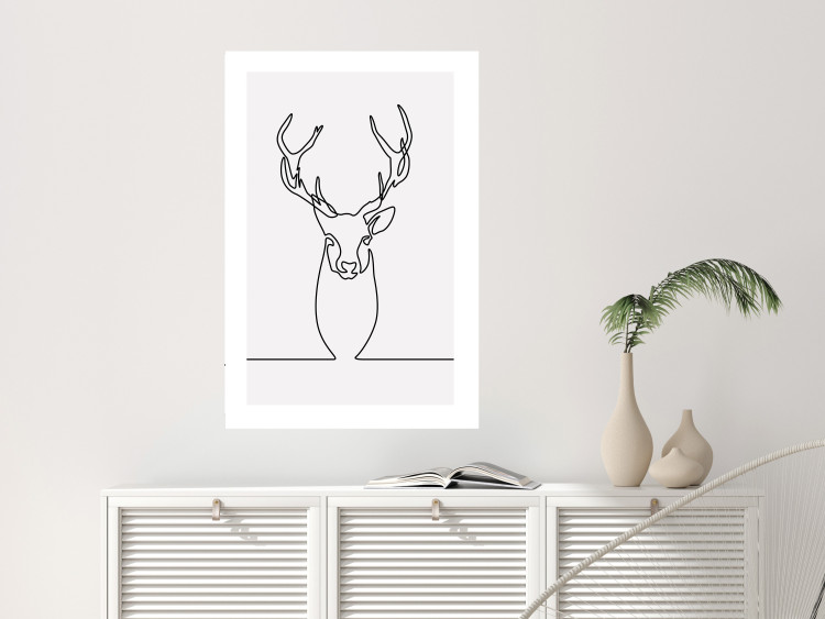 Wall Poster Face of Autumn - black line art of a deer on a solid gray background 130731 additionalImage 3