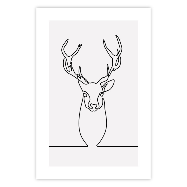 Wall Poster Face of Autumn - black line art of a deer on a solid gray background 130731 additionalImage 15