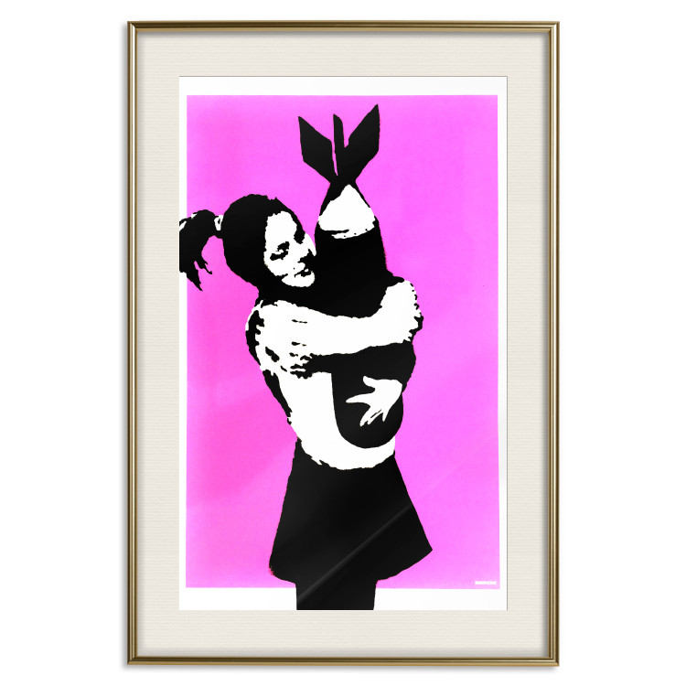 Wall Poster Bomb Hugger - girl with a bomb on a pink background in Banksy style 132431 additionalImage 19