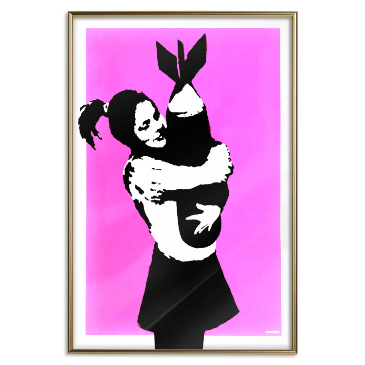 Wall Poster Bomb Hugger - girl with a bomb on a pink background in Banksy style 132431 additionalImage 16
