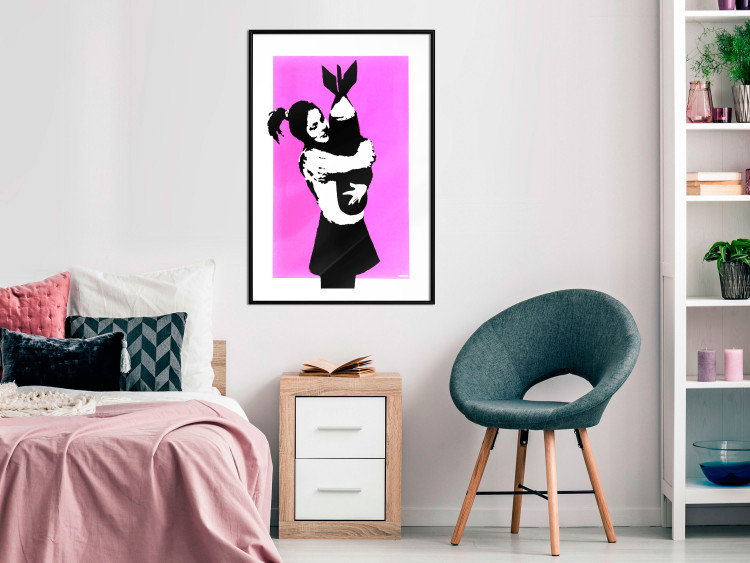 Wall Poster Bomb Hugger - girl with a bomb on a pink background in Banksy style 132431 additionalImage 4