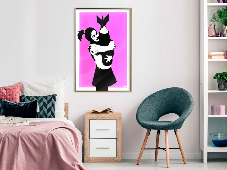 Wall Poster Bomb Hugger - girl with a bomb on a pink background in Banksy style 132431 additionalImage 7