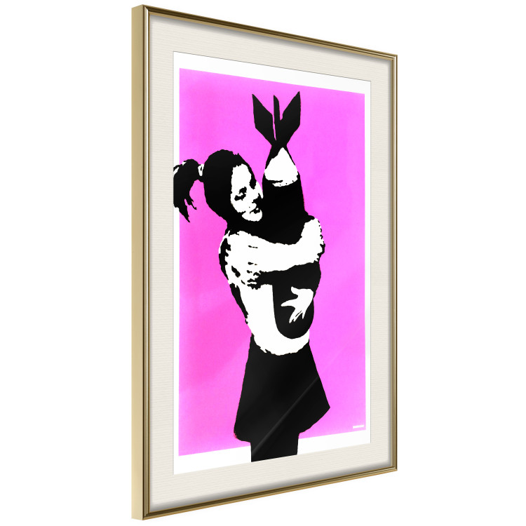Wall Poster Bomb Hugger - girl with a bomb on a pink background in Banksy style 132431 additionalImage 2