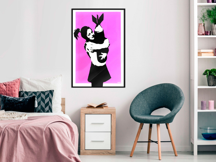 Wall Poster Bomb Hugger - girl with a bomb on a pink background in Banksy style 132431 additionalImage 3