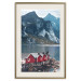 Poster Soothing Blue - landscape of a red cottage and lake against mountains 138731 additionalThumb 27