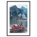 Poster Soothing Blue - landscape of a red cottage and lake against mountains 138731 additionalThumb 12