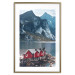 Poster Soothing Blue - landscape of a red cottage and lake against mountains 138731 additionalThumb 22