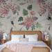 Wall Mural Oriental composition - crane birds motif with flowers and leaves with background 142431 additionalThumb 2