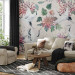 Wall Mural Oriental composition - crane birds motif with flowers and leaves with background 142431