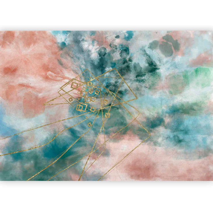 Wall Mural Watercolour clouds - abstract sky in spots with gold pattern 142631 additionalImage 1