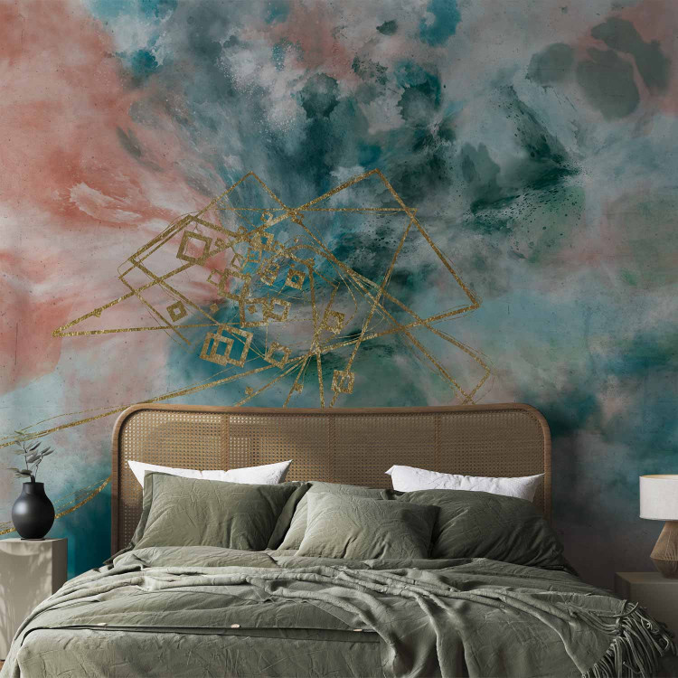 Wall Mural Watercolour clouds - abstract sky in spots with gold pattern 142631 additionalImage 2