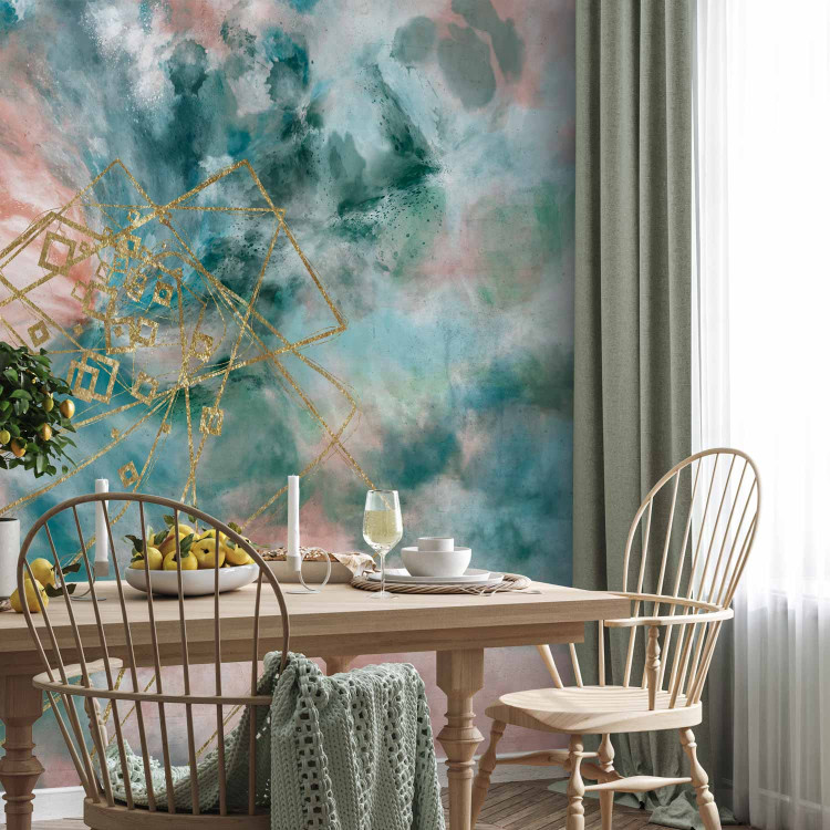 Wall Mural Watercolour clouds - abstract sky in spots with gold pattern 142631 additionalImage 7