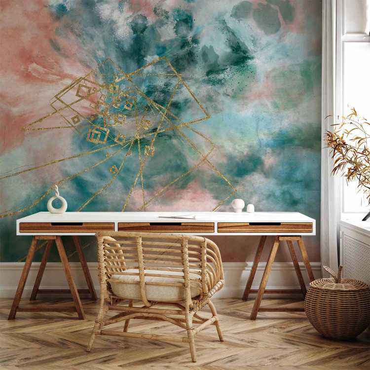 Wall Mural Watercolour clouds - abstract sky in spots with gold pattern 142631 additionalImage 4