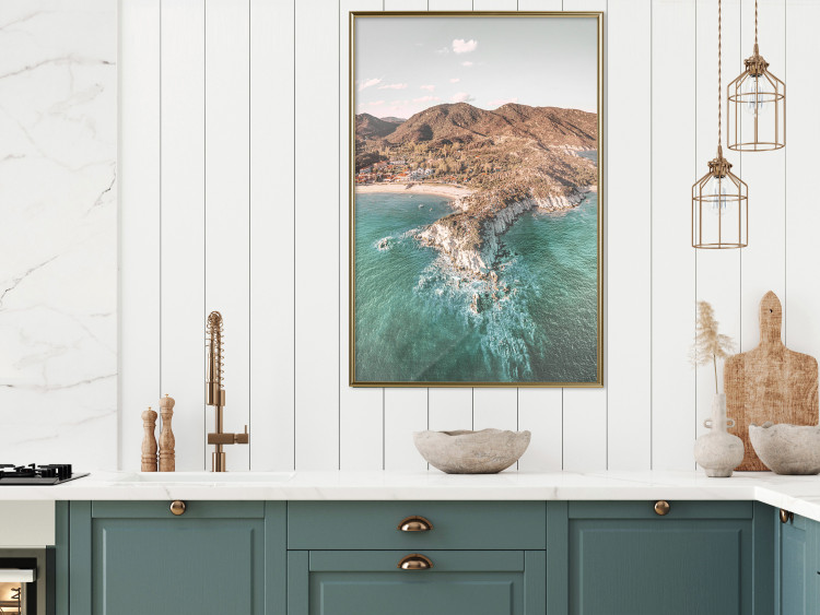 Poster Turquoise Cliff - Sunny Shore Landscape With Mountains, Beach and Sea 145231 additionalImage 12