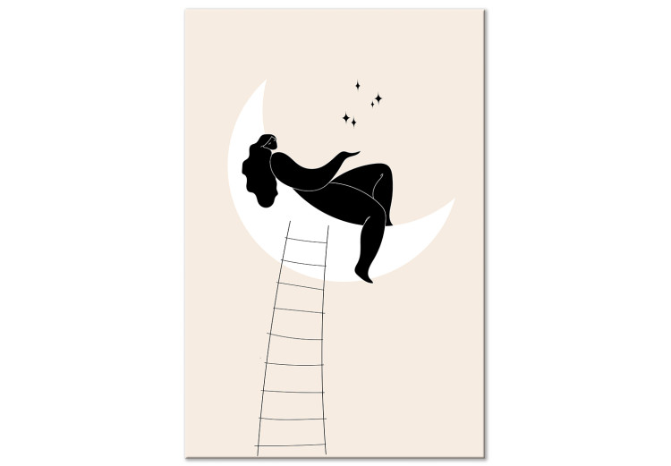 Canvas Art Print Ladder to the Moon - Girl Lying on the Moon Enchanting Stars 146131
