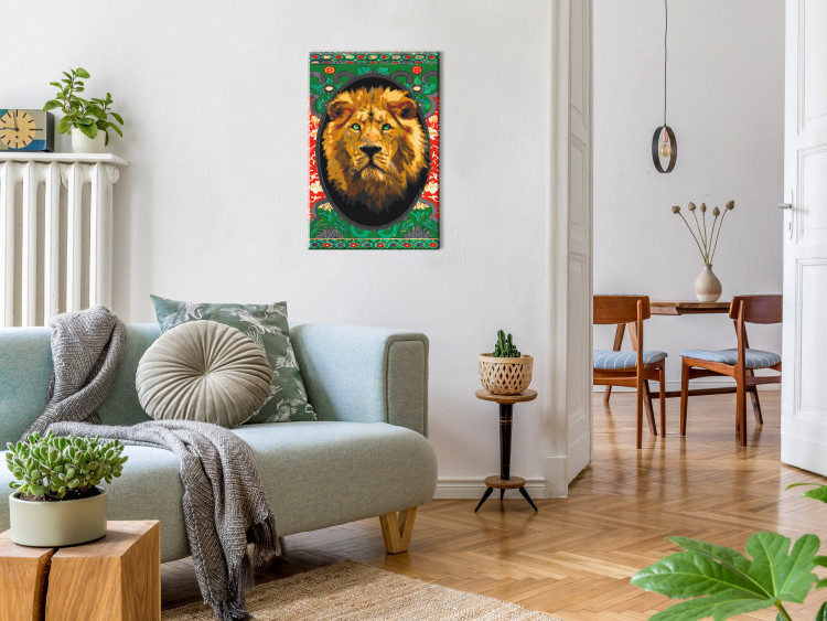 Paint by number Proud Lion - Portrait of a Wild Cat on a Black Background and Ornaments 146531 additionalImage 2