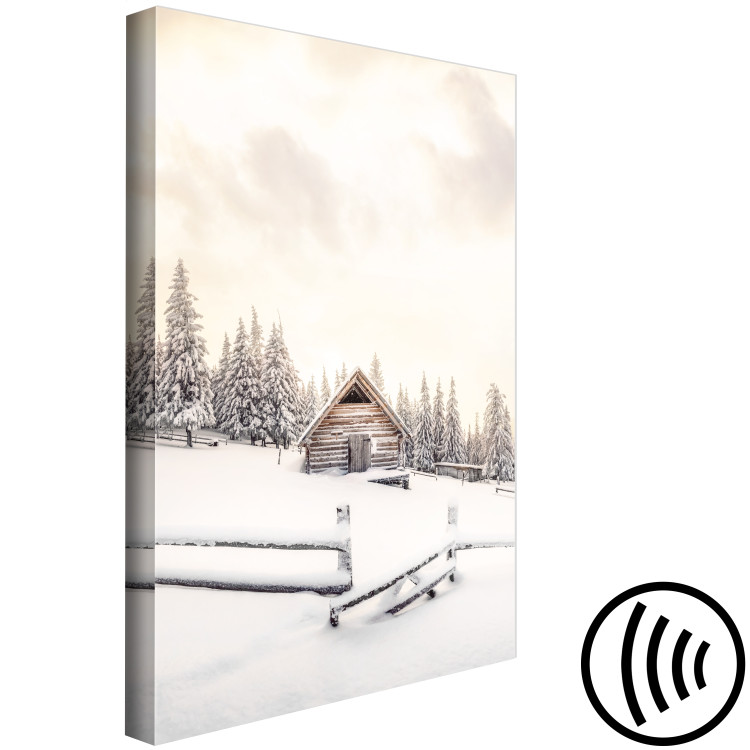 Canvas Art Print Winter Cottage - Sunrise Landscape Over the Forest and Mountain Cottage 148031 additionalImage 6