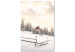 Canvas Art Print Winter Cottage - Sunrise Landscape Over the Forest and Mountain Cottage 148031