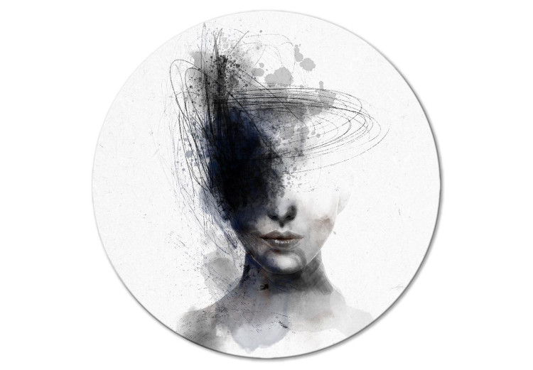 Round Canvas Half Face - Abstract Black and White Portrait of a Woman 148731