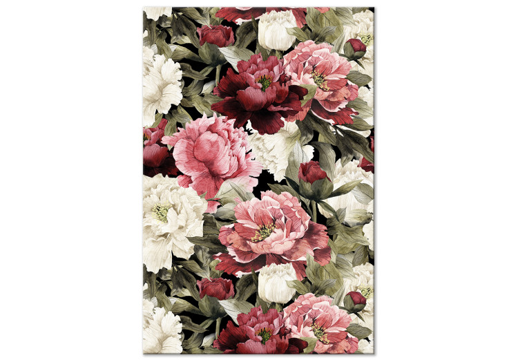 Canvas Art Print Peonies - Floral Motif Painted With Watercolor in Warm Colors 149831