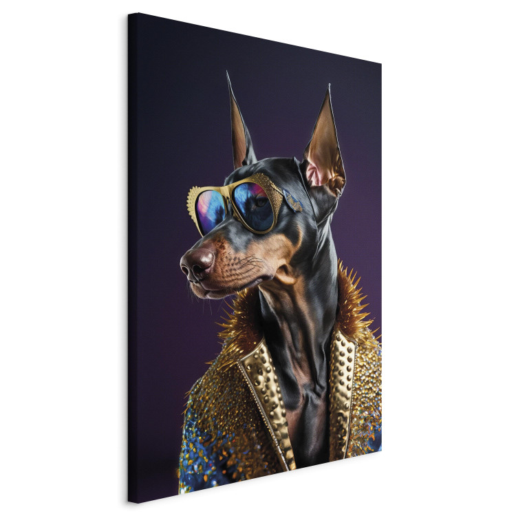 Canvas Print AI Doberman Dog - Animal Fantasy Portrait With Stylish Glasses - Vertical 150231 additionalImage 2