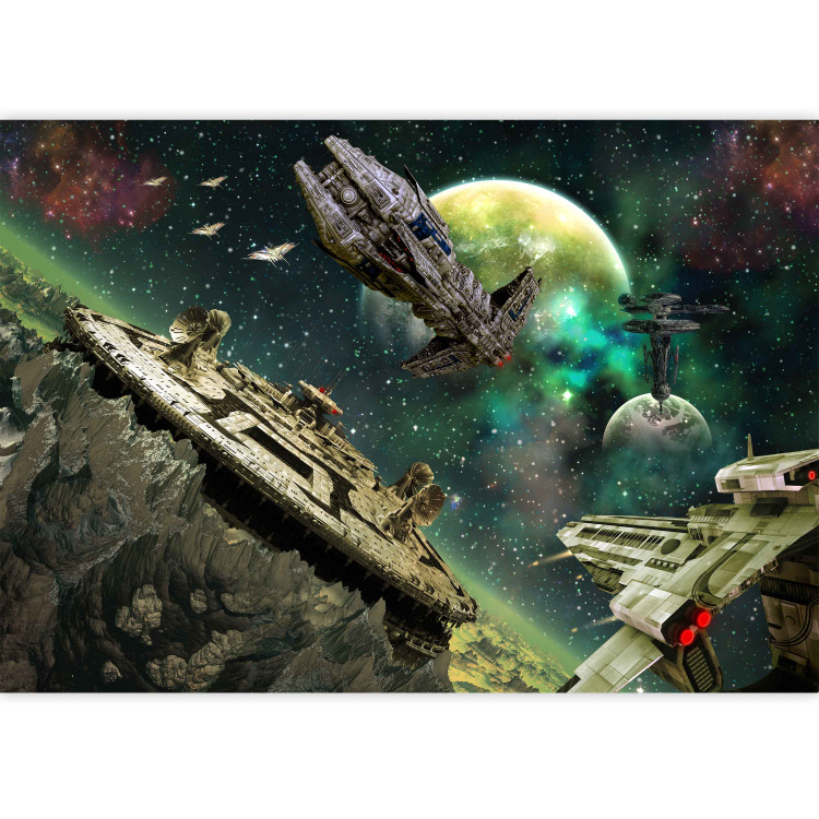 Photo Wallpaper Galactic Conquest - Space landscape with a fleet of spaceships for a teenager 61131 additionalImage 3