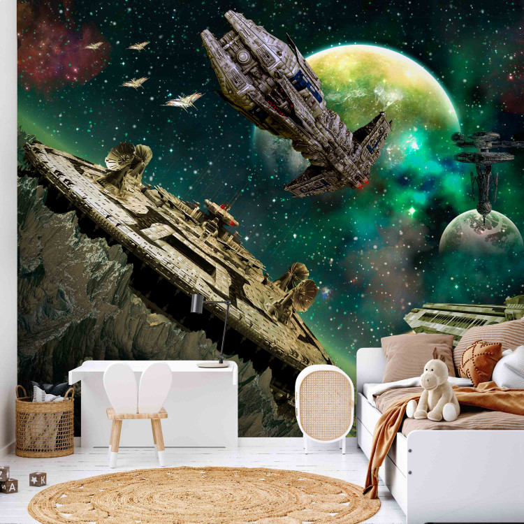 Photo Wallpaper Galactic Conquest - Space landscape with a fleet of spaceships for a teenager 61131 additionalImage 4