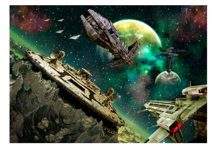 Photo Wallpaper Galactic Conquest - Space landscape with a fleet of spaceships for a teenager 61131 additionalImage 1