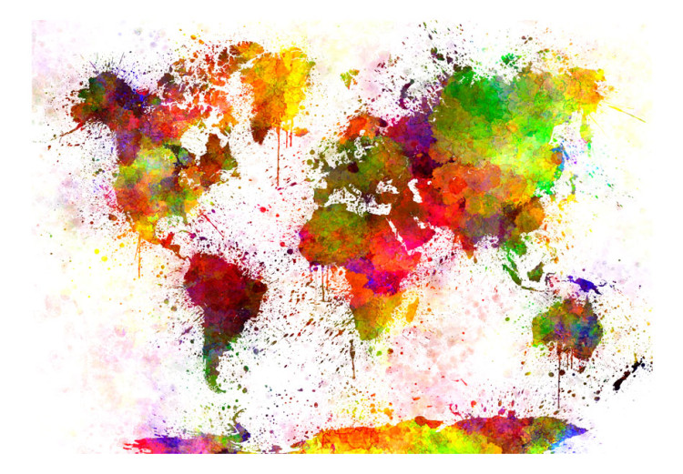Photo Wallpaper World splashed with coloured paint - colourful watercolour style world map 64431 additionalImage 1