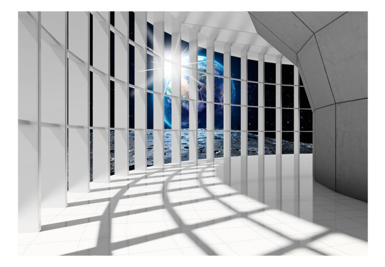 Photo Wallpaper Unearthly city - space corridor in white with world view 72531 additionalImage 1