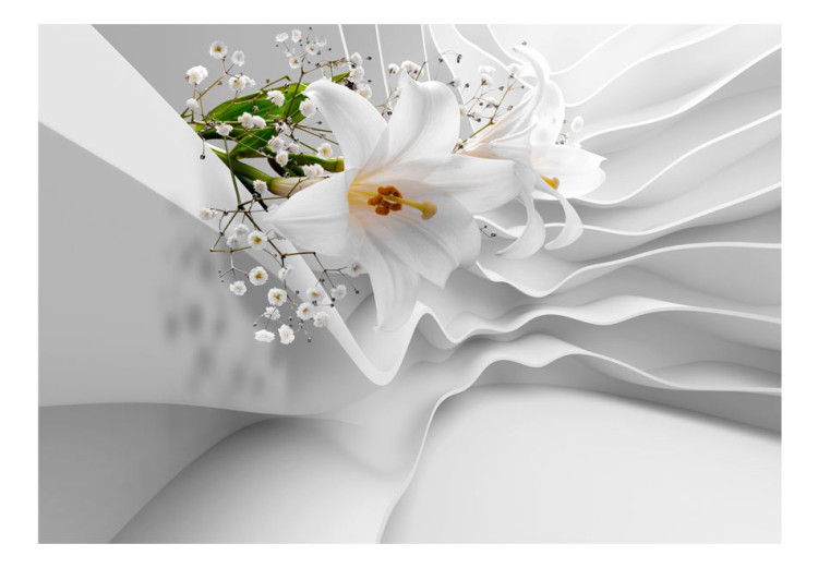 Photo Wallpaper Modern floral motif - white lilies on background with irregular waves 92031 additionalImage 1