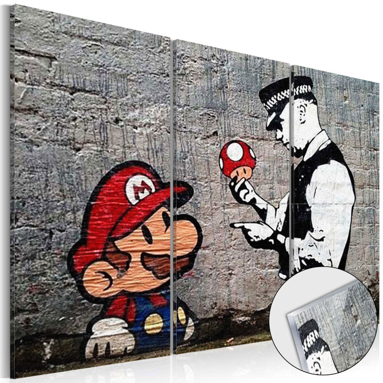 Print On Glass Super Mario Mushroom Cop by Banksy [Glass] 94331
