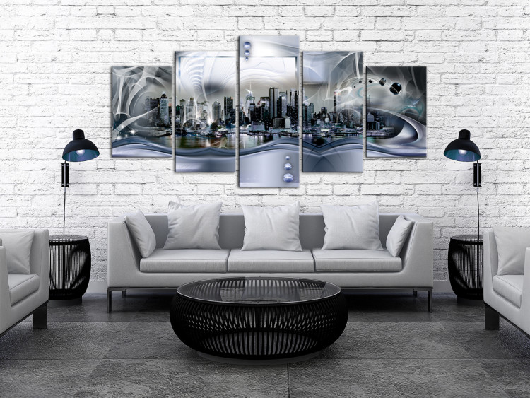Canvas Print New York: Blue Abstraction (5-piece) - Panorama of a Big City 98231 additionalImage 3