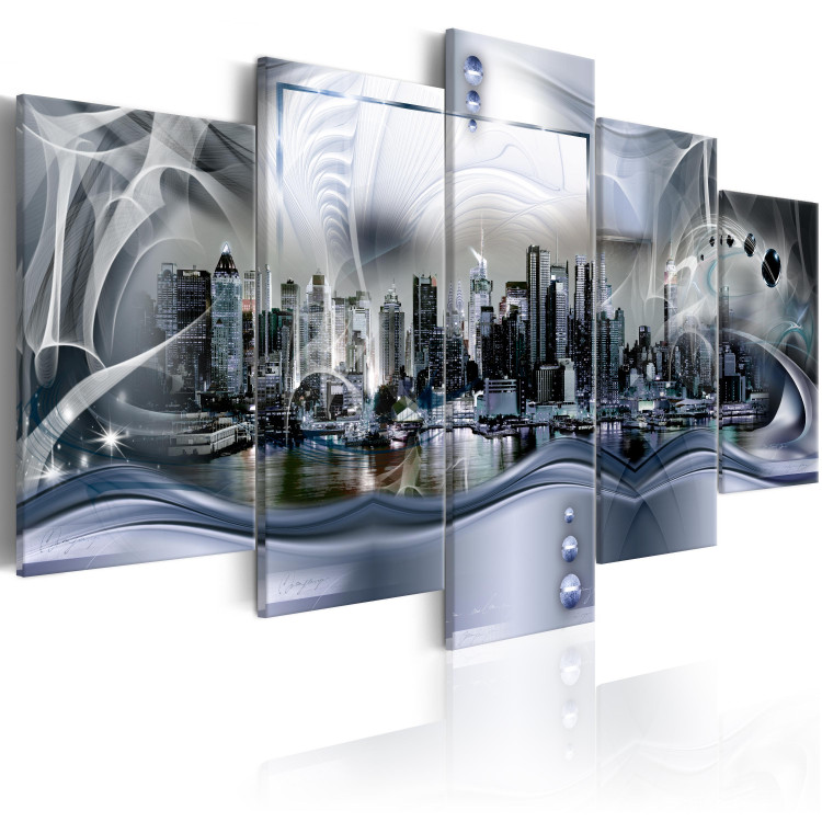 Canvas Print New York: Blue Abstraction (5-piece) - Panorama of a Big City 98231 additionalImage 2